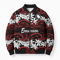 Personalised Cook Islands Atiu Enuamanu Bomber Puffer Jacket Tiare Maori Polynesian Waves Tattoo LT14 Unisex Red - Polynesian Pride