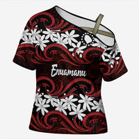 Personalised Cook Islands Atiu Enuamanu Cross Shoulder Shirt Tiare Maori Polynesian Waves Tattoo LT14 Female Red - Polynesian Pride