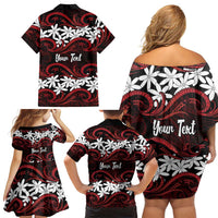 Personalised Cook Islands Atiu Enuamanu Family Matching Off Shoulder Short Dress and Hawaiian Shirt Tiare Maori Polynesian Waves Tattoo