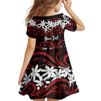 Personalised Cook Islands Atiu Enuamanu Kid Short Sleeve Dress Tiare Maori Polynesian Waves Tattoo