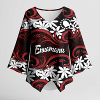 Personalised Cook Islands Atiu Enuamanu Kimono Sleeve Blouse Tiare Maori Polynesian Waves Tattoo LT14 Female Red - Polynesian Pride