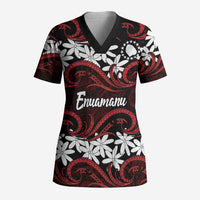Personalised Cook Islands Atiu Enuamanu Scrub Top Tiare Maori Polynesian Waves Tattoo LT14 Adult Red - Polynesian Pride