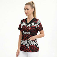 Personalised Cook Islands Atiu Enuamanu Scrub Top Tiare Maori Polynesian Waves Tattoo LT14 - Polynesian Pride