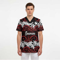Personalised Cook Islands Atiu Enuamanu Scrub Top Tiare Maori Polynesian Waves Tattoo LT14 - Polynesian Pride
