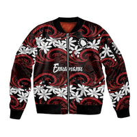 Personalised Cook Islands Atiu Enuamanu Sleeve Zip Bomber Jacket Tiare Maori Polynesian Waves Tattoo LT14 Unisex Red - Polynesian Pride