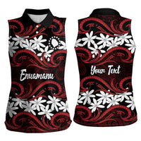 Personalised Cook Islands Atiu Enuamanu Women Sleeveless Polo Shirt Tiare Maori Polynesian Waves Tattoo