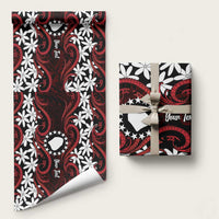 Personalised Cook Islands Atiu Enuamanu Wrapping Paper Tiare Maori Polynesian Waves Tattoo LT14 58" × 23" Red - Polynesian Pride