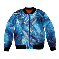 New Zealand Humpback Whale Matariki Bomber Jacket Maori New Year Taniko Niho Taniwha LT14 Unisex Blue - Polynesian Pride