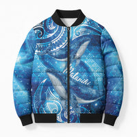 New Zealand Humpback Whale Matariki Bomber Puffer Jacket Maori New Year Taniko Niho Taniwha LT14 Unisex Blue - Polynesian Pride
