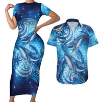 New Zealand Humpback Whale Matariki Couples Matching Short Sleeve Bodycon Dress and Hawaiian Shirt Maori New Year Taniko Niho Taniwha