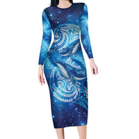 New Zealand Humpback Whale Matariki Family Matching Long Sleeve Bodycon Dress and Hawaiian Shirt Maori New Year Taniko Niho Taniwha