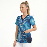 New Zealand Humpback Whale Matariki Scrub Top Maori New Year Taniko Niho Taniwha LT14 - Polynesian Pride