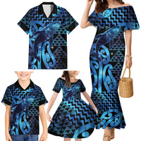 Humpback Whale Matariki New Zealand Family Matching Mermaid Dress and Hawaiian Shirt NZ Maori Paikea Poutama Luxury Blue