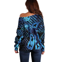 Humpback Whale Matariki New Zealand Off Shoulder Sweater NZ Maori Paikea Poutama Luxury Blue LT14 - Polynesian Pride