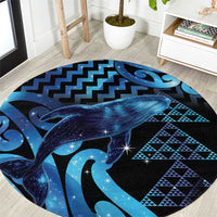 Humpback Whale Matariki New Zealand Round Carpet NZ Maori Paikea Poutama Luxury Blue LT14 Blue - Polynesian Pride
