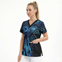 Humpback Whale Matariki New Zealand Scrub Top NZ Maori Paikea Poutama Luxury Blue LT14 - Polynesian Pride