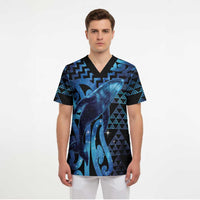 Humpback Whale Matariki New Zealand Scrub Top NZ Maori Paikea Poutama Luxury Blue LT14 - Polynesian Pride