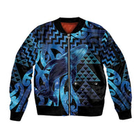 Humpback Whale Matariki New Zealand Sleeve Zip Bomber Jacket NZ Maori Paikea Poutama Luxury Blue LT14 Unisex Blue - Polynesian Pride