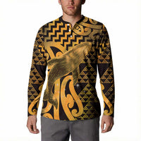 Humpback Whale Matariki New Zealand Button Sweatshirt NZ Maori Paikea Poutama Luxury Gold LT14 - Polynesian Pride