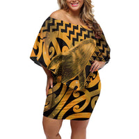 Humpback Whale Matariki New Zealand Family Matching Off Shoulder Short Dress and Hawaiian Shirt NZ Maori Paikea Poutama Luxury Gold