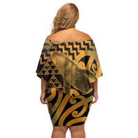 Humpback Whale Matariki New Zealand Family Matching Off Shoulder Short Dress and Hawaiian Shirt NZ Maori Paikea Poutama Luxury Gold