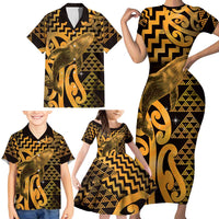 Humpback Whale Matariki New Zealand Family Matching Short Sleeve Bodycon Dress and Hawaiian Shirt NZ Maori Paikea Poutama Luxury Gold