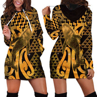 Humpback Whale Matariki New Zealand Hoodie Dress NZ Maori Paikea Poutama Luxury Gold