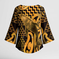 Humpback Whale Matariki New Zealand Kimono Sleeve Blouse NZ Maori Paikea Poutama Luxury Gold
