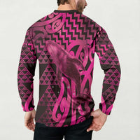 Humpback Whale Matariki New Zealand Button Sweatshirt NZ Maori Paikea Poutama Luxury Pink LT14 - Polynesian Pride