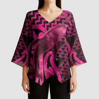 Humpback Whale Matariki New Zealand Kimono Sleeve Blouse NZ Maori Paikea Poutama Luxury Pink