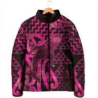 Humpback Whale Matariki New Zealand Padded Jacket NZ Maori Paikea Poutama Luxury Pink