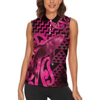 Humpback Whale Matariki New Zealand Women Sleeveless Polo Shirt NZ Maori Paikea Poutama Luxury Pink