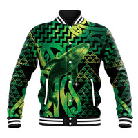 Humpback Whale Matariki New Zealand Baseball Jacket NZ Maori Paikea Poutama Luxury Green LT14 Unisex Green - Polynesian Pride