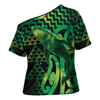 Humpback Whale Matariki New Zealand Cross Shoulder Shirt NZ Maori Paikea Poutama Luxury Green