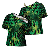 Humpback Whale Matariki New Zealand Cross Shoulder Shirt NZ Maori Paikea Poutama Luxury Green