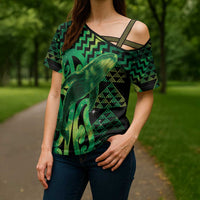 Humpback Whale Matariki New Zealand Cross Shoulder Shirt NZ Maori Paikea Poutama Luxury Green