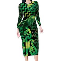 Humpback Whale Matariki New Zealand Family Matching Long Sleeve Bodycon Dress and Hawaiian Shirt NZ Maori Paikea Poutama Luxury Green
