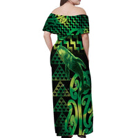 Humpback Whale Matariki New Zealand Off Shoulder Maxi Dress NZ Maori Paikea Poutama Luxury Green