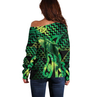 Humpback Whale Matariki New Zealand Off Shoulder Sweater NZ Maori Paikea Poutama Luxury Green
