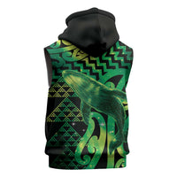 Humpback Whale Matariki New Zealand Sleeveless Zip Hoodie NZ Maori Paikea Poutama Luxury Green