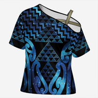 Taniko Motifs Matariki New Zealand Cross Shoulder Shirt NZ Niho Taniwha Poutama LT14 Female Blue - Polynesian Pride