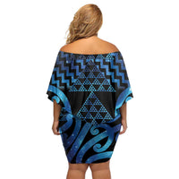 Taniko Motifs Matariki New Zealand Family Matching Off Shoulder Short Dress and Hawaiian Shirt NZ Niho Taniwha Poutama