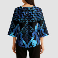 Taniko Motifs Matariki New Zealand Kimono Sleeve Blouse NZ Niho Taniwha Poutama LT14 - Polynesian Pride