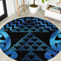 Taniko Motifs Matariki New Zealand Round Carpet NZ Niho Taniwha Poutama LT14 Blue - Polynesian Pride
