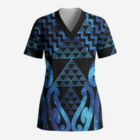 Taniko Motifs Matariki New Zealand Scrub Top NZ Niho Taniwha Poutama LT14 Adult Blue - Polynesian Pride