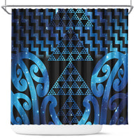 Taniko Motifs Matariki New Zealand Shower Curtain NZ Niho Taniwha Poutama LT14 Blue - Polynesian Pride