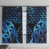 Taniko Motifs Matariki New Zealand Window Curtain NZ Niho Taniwha Poutama LT14 With Hooks Blue - Polynesian Pride