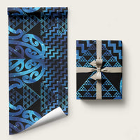 Taniko Motifs Matariki New Zealand Wrapping Paper NZ Niho Taniwha Poutama LT14 58" × 23" Blue - Polynesian Pride