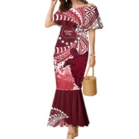 Cook Islands Mangaia Gospel Day Mermaid Dress Polynesian Art With Sea Turtle LT14 Women Maroon - Polynesian Pride