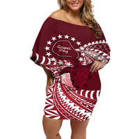 Cook Islands Mangaia Gospel Day Off Shoulder Short Dress Polynesian Art With Sea Turtle LT14 Women Maroon - Polynesian Pride
